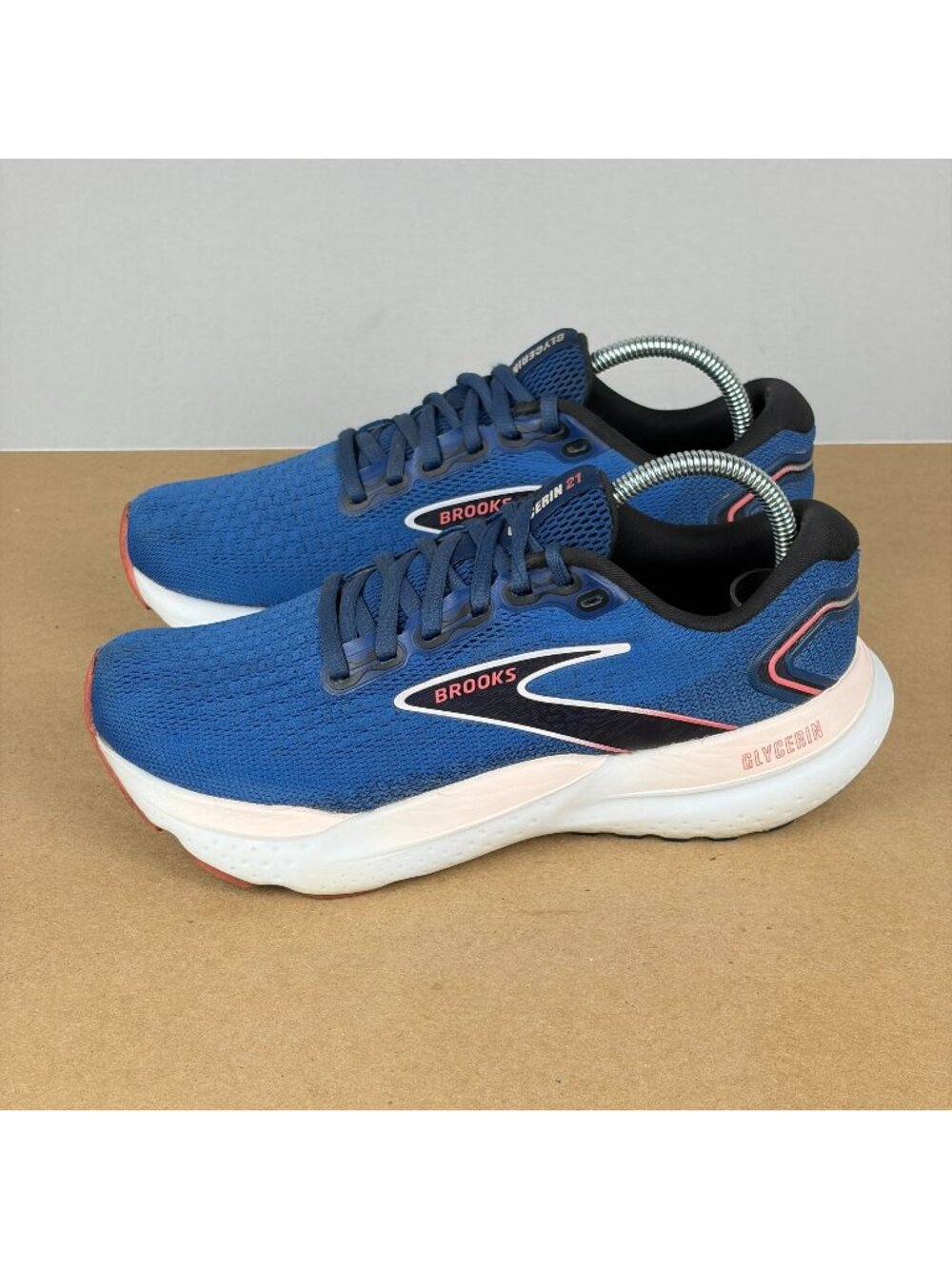 Brooks Glycerin 21 Athletic Running Shoes Womens 7 Blue Pink Breathable Low Top